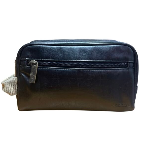 Vintage Kenneth Cole Reaction Men’s Black Leather Toiletry Kit Bag 10” x 6” - Picture 1 of 6